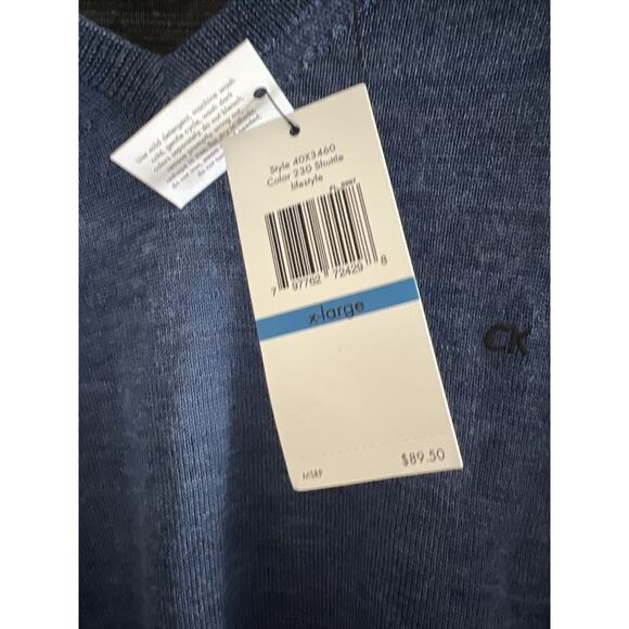 NWT Calvin Klein Extra Fine Merino Sweater Mens XL Blue V Neck MSRP $89.50 - Picture 5 of 7
